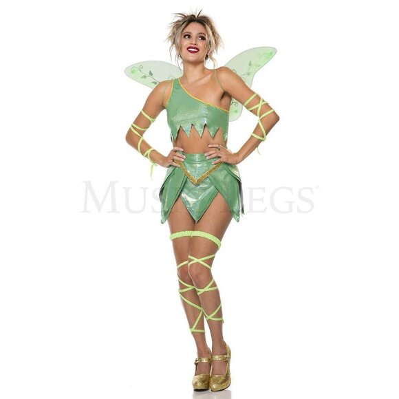 Fantasy Fairy  Pc Leaf Handkerchief Hem Crop Women's Green Costume Set Size M/L - Picture 2 of 6